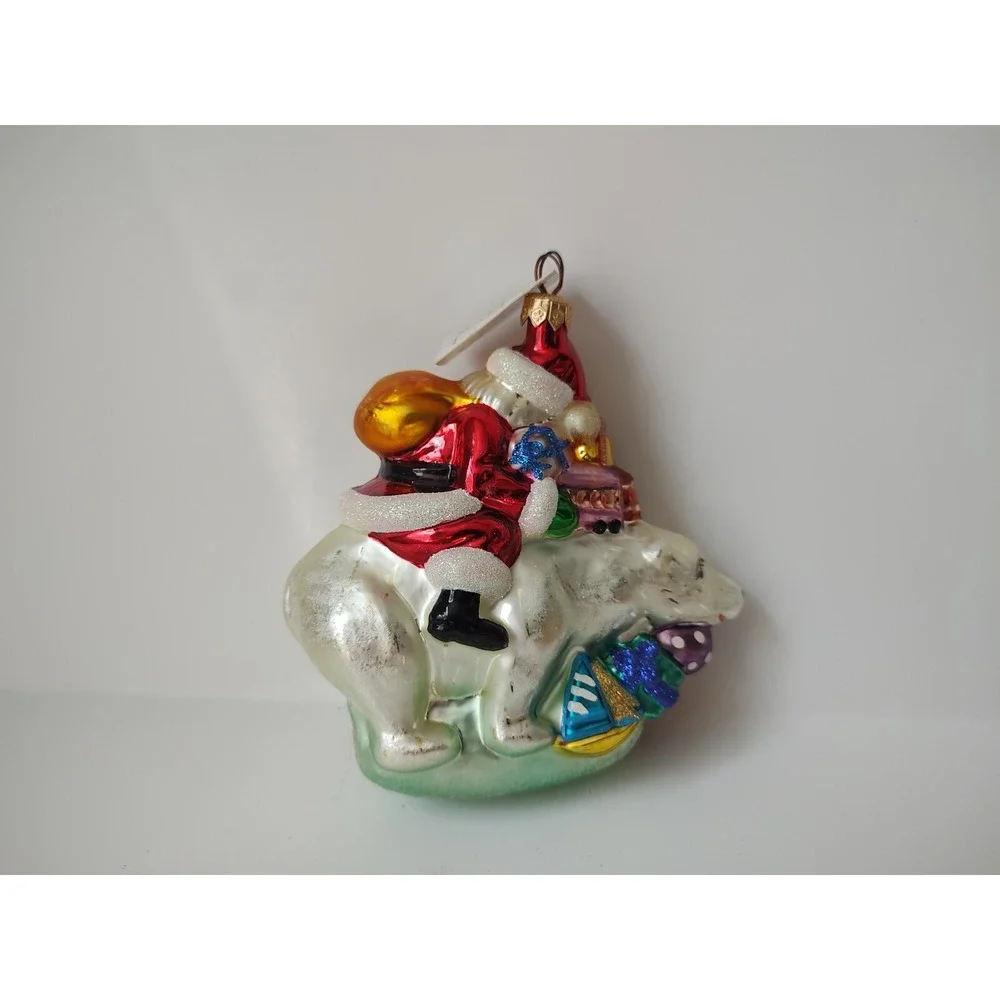 Christopher Radko glass Christmas ornament Santa Polar Bear Riding Bearback 5.5
